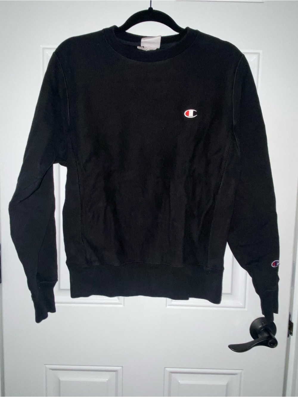 Champion Black Crewneck Sweatshirt with Small Chest Logo